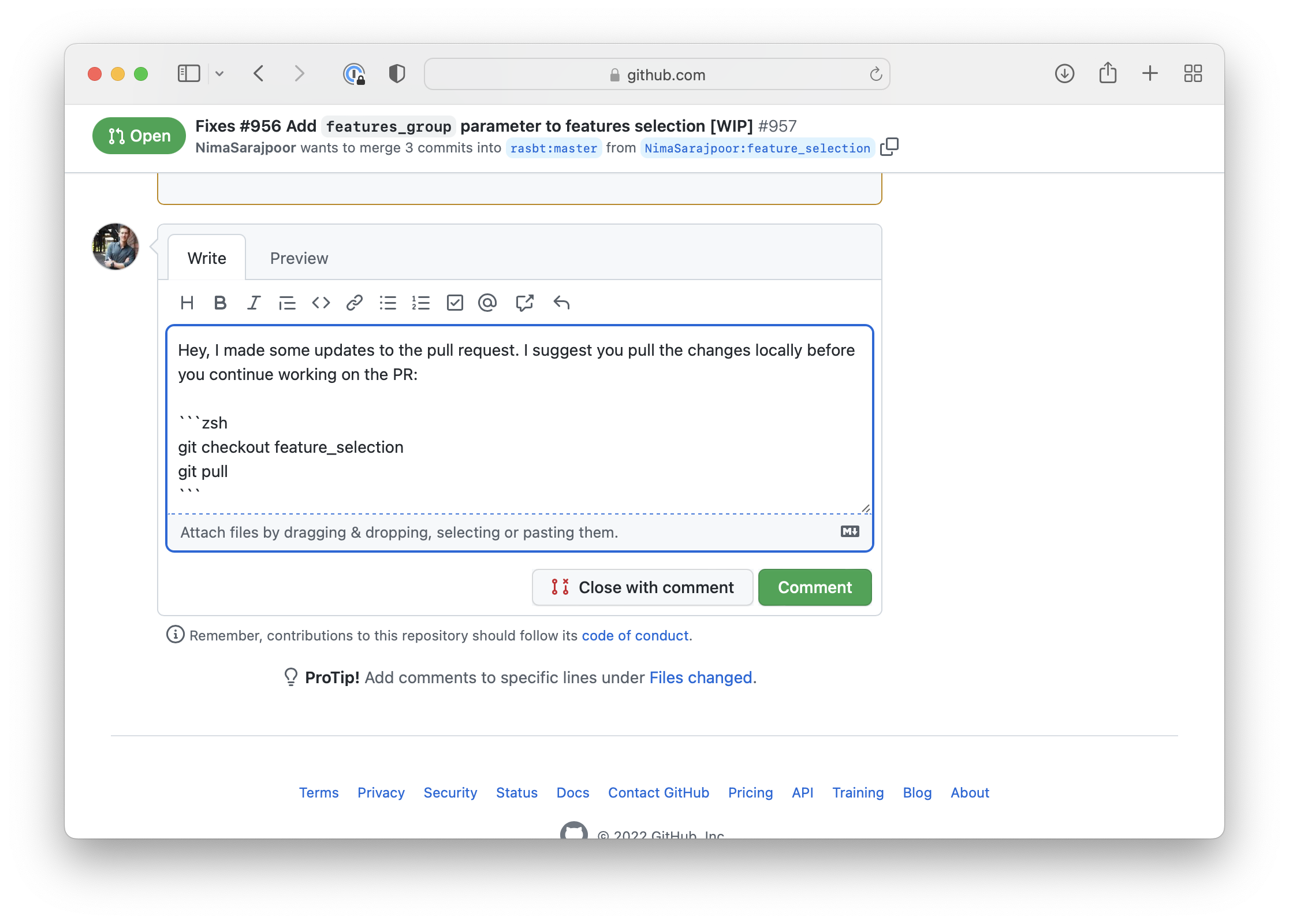 Let a contributor know you made changes in GitHub