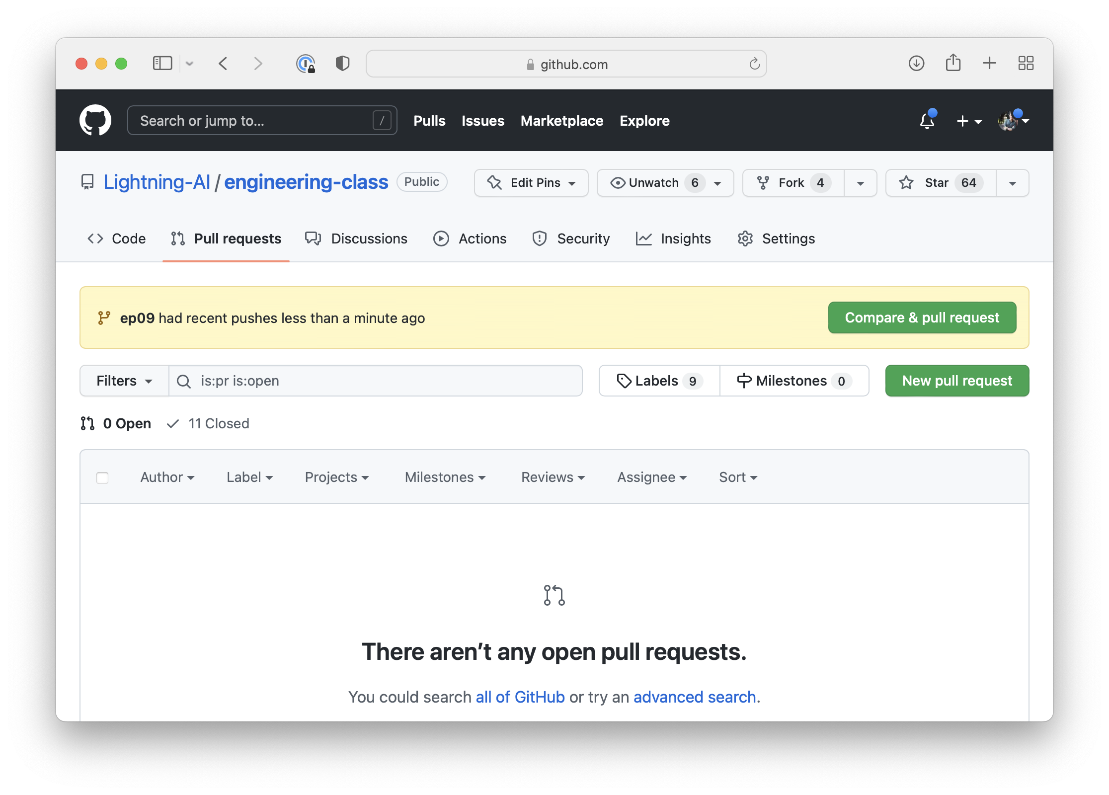 Create pull request on GitHub