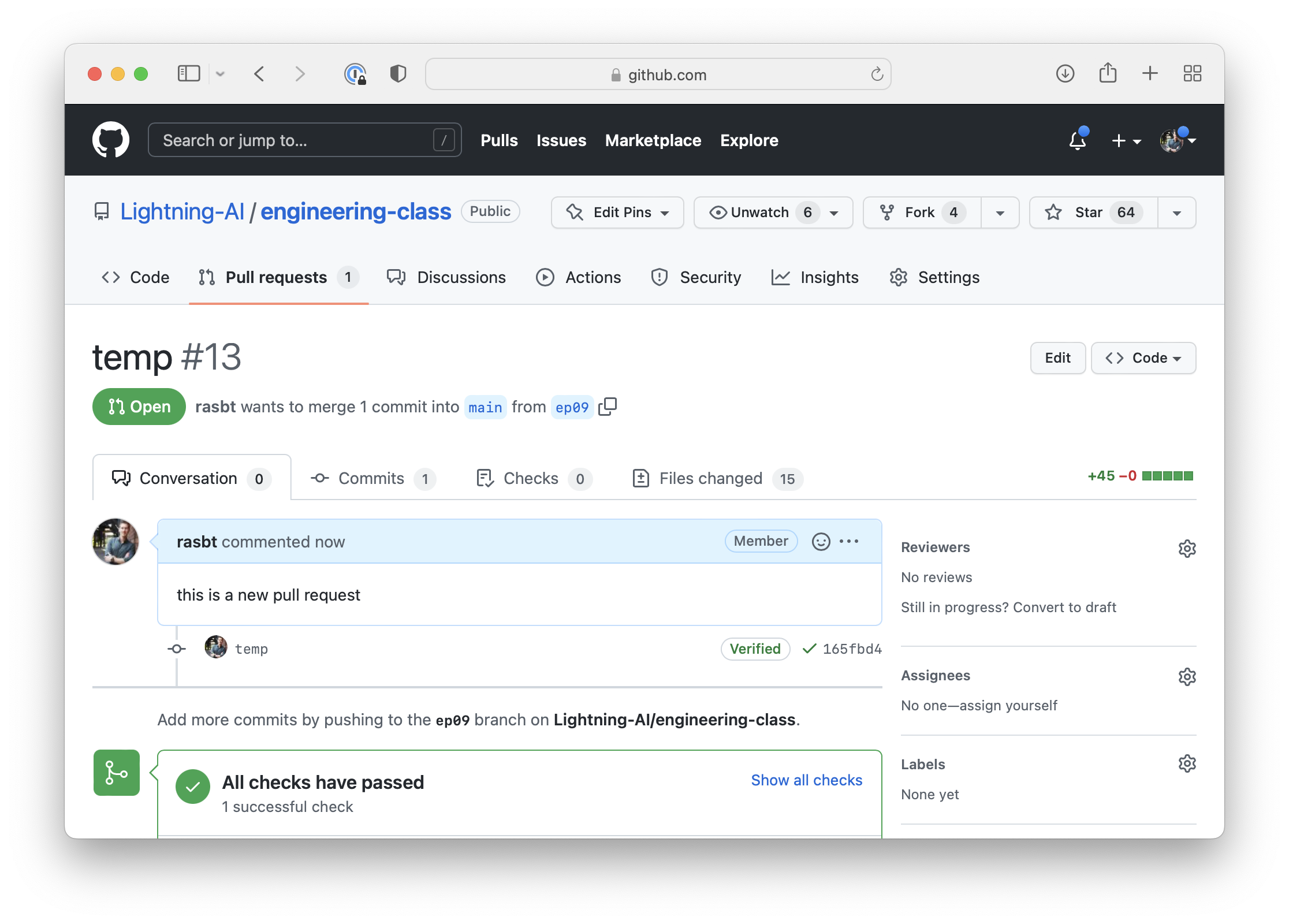 Pull request interface on GitHub