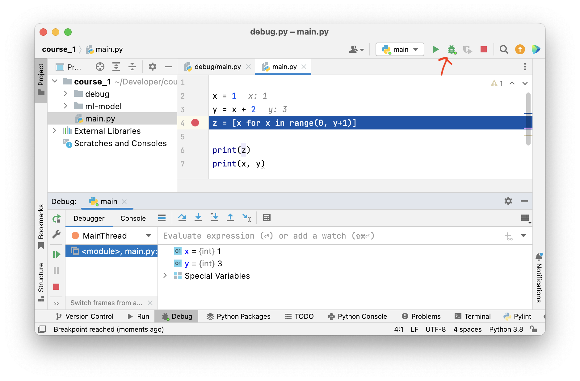 PyCharm debug with variable contents